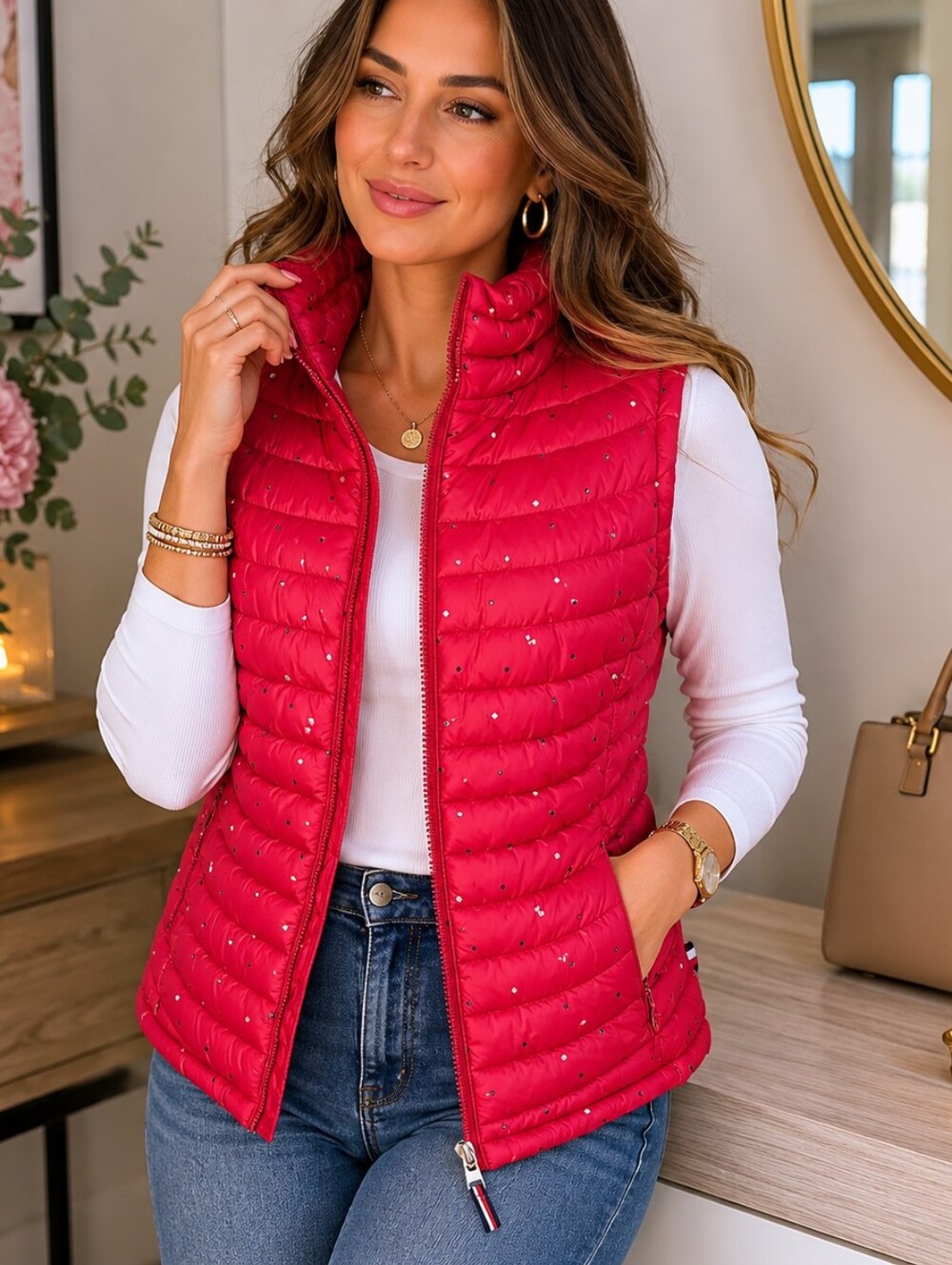 Tommy Hilfiger Red Puffer Vest. Size Medium